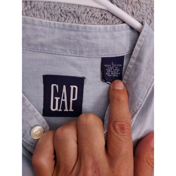 Vintage Gap Shirt Mens Large Chambray Band Collar Poet Faded Blue Casual 90s L - Picture 3 of 7